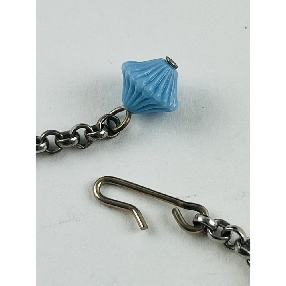 Vintge Silver Tone Blue Flower Lucite Acrylic Rhinestone Necklace Riveted Coro ? - Picture 6 of 16